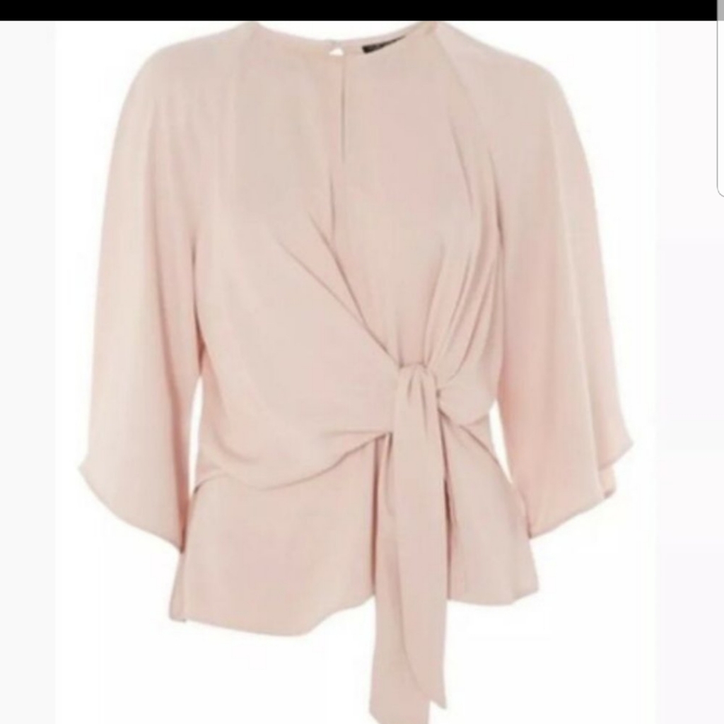 Topshop Slouchy Knot Front Blouse Blush Pink Keyhole Size 6